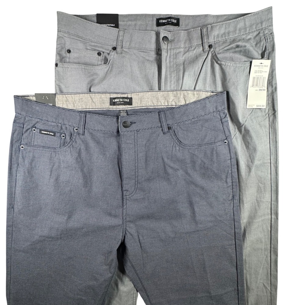 Kenneth Cole Pants Bundle Men 38x30 Grey Navy NWT 5-Pocket Slim Straight 2pk